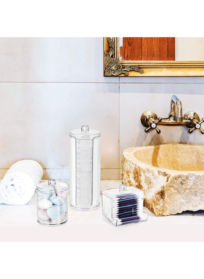 3-piece acrylic bathroom storage box set for makeup with lids. Bathroom organizer for storing makeup tools with cotton pad holder, cotton tampon holder, wool and cotton holder. - Image 3